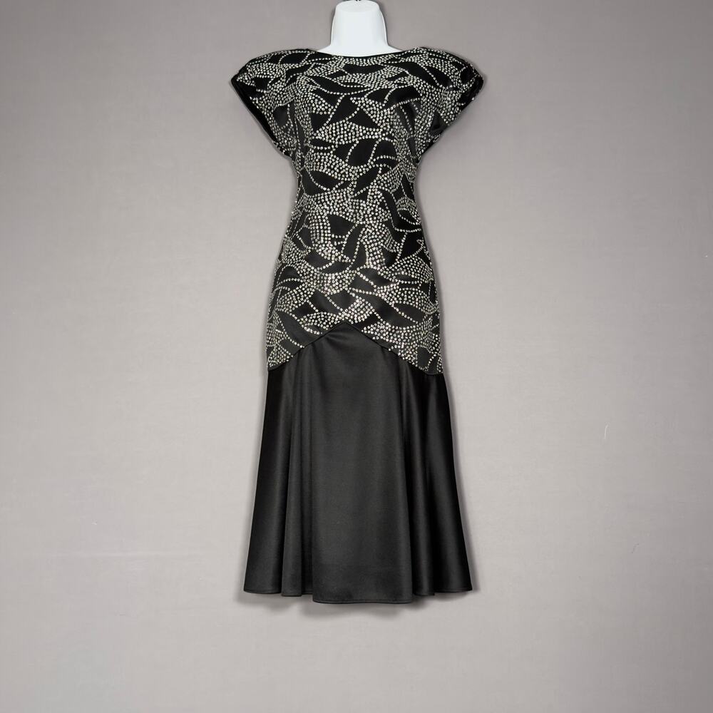 GLENROB Vintage 80s Glitter Leaf Party Midi Flapper Dress Size 2